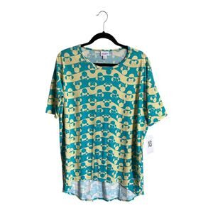 Lularoe Green & Yellow Minnie Mouse Irma Tunic Short Sleeve Hi-Lo Hem Sz XS NWT